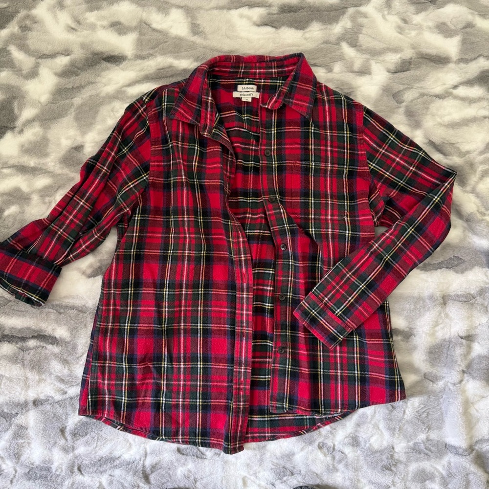 L.L. Bean Red and Black Plaid Women's Button Down Shirt